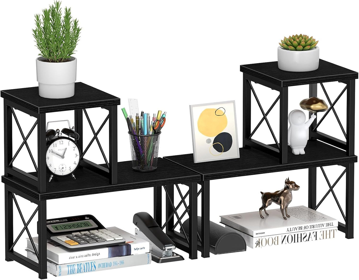 Desk Shelf Organizer, Desk Shelf for Top of Desk, 2 Tier Adjustable Small Bookshelf Organizer, Freestanding Stackable Desktop Stand, Kitchen Counter Display Rack, Rustic Brown