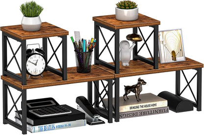 Desk Shelf Organizer, Desk Shelf for Top of Desk, 2 Tier Adjustable Small Bookshelf Organizer, Freestanding Stackable Desktop Stand, Kitchen Counter Display Rack, Rustic Brown