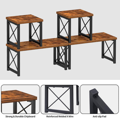 Desk Shelf Organizer, Desk Shelf for Top of Desk, 2 Tier Adjustable Small Bookshelf Organizer, Freestanding Stackable Desktop Stand, Kitchen Counter Display Rack, Rustic Brown