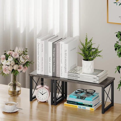 Desk Shelf Organizer, Desk Shelf for Top of Desk, 2 Tier Adjustable Small Bookshelf Organizer, Freestanding Stackable Desktop Stand, Kitchen Counter Display Rack, Rustic Brown