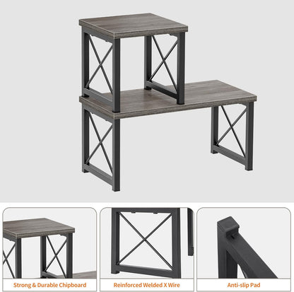 Desk Shelf Organizer, Desk Shelf for Top of Desk, 2 Tier Adjustable Small Bookshelf Organizer, Freestanding Stackable Desktop Stand, Kitchen Counter Display Rack, Rustic Brown