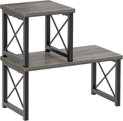 Desk Shelf Organizer, Desk Shelf for Top of Desk, 2 Tier Adjustable Small Bookshelf Organizer, Freestanding Stackable Desktop Stand, Kitchen Counter Display Rack, Rustic Brown