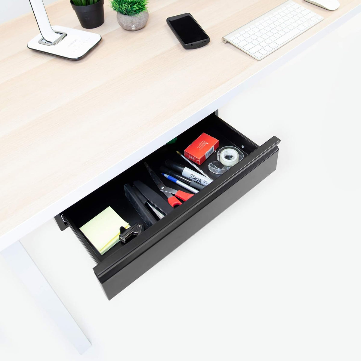 ! Under Desk Pull-Out Drawer, Heavy-Duty Steel Under Table Slide-Out Storage Organizer, Smooth Glide Track, Fits Desks Over 0.71″ Thick, 11 lb Capacity
