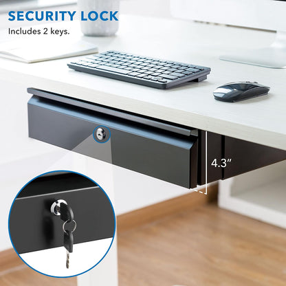 ! Under Desk Pull-Out Drawer, Heavy-Duty Steel Under Table Slide-Out Storage Organizer, Smooth Glide Track, Fits Desks Over 0.71″ Thick, 11 lb Capacity