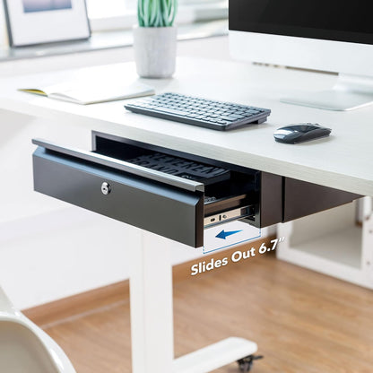 ! Under Desk Pull-Out Drawer, Heavy-Duty Steel Under Table Slide-Out Storage Organizer, Smooth Glide Track, Fits Desks Over 0.71″ Thick, 11 lb Capacity
