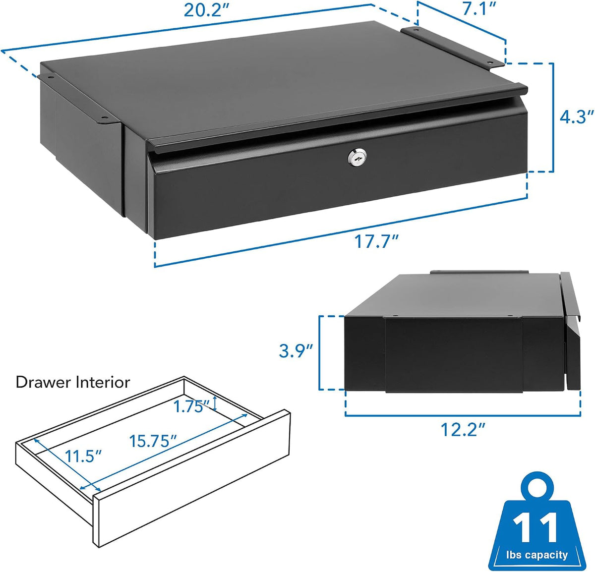 ! Under Desk Pull-Out Drawer, Heavy-Duty Steel Under Table Slide-Out Storage Organizer, Smooth Glide Track, Fits Desks Over 0.71″ Thick, 11 lb Capacity