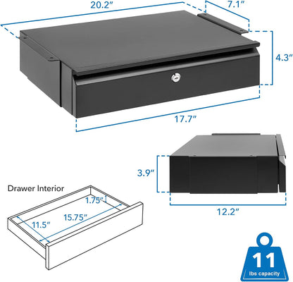 ! Under Desk Pull-Out Drawer, Heavy-Duty Steel Under Table Slide-Out Storage Organizer, Smooth Glide Track, Fits Desks Over 0.71″ Thick, 11 lb Capacity