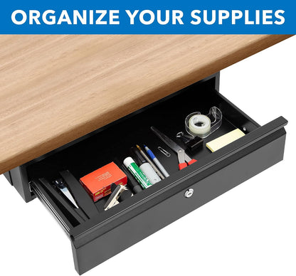 ! Under Desk Pull-Out Drawer, Heavy-Duty Steel Under Table Slide-Out Storage Organizer, Smooth Glide Track, Fits Desks Over 0.71″ Thick, 11 lb Capacity