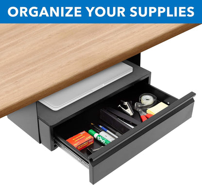 ! Under Desk Pull-Out Drawer, Heavy-Duty Steel Under Table Slide-Out Storage Organizer, Smooth Glide Track, Fits Desks Over 0.71″ Thick, 11 lb Capacity