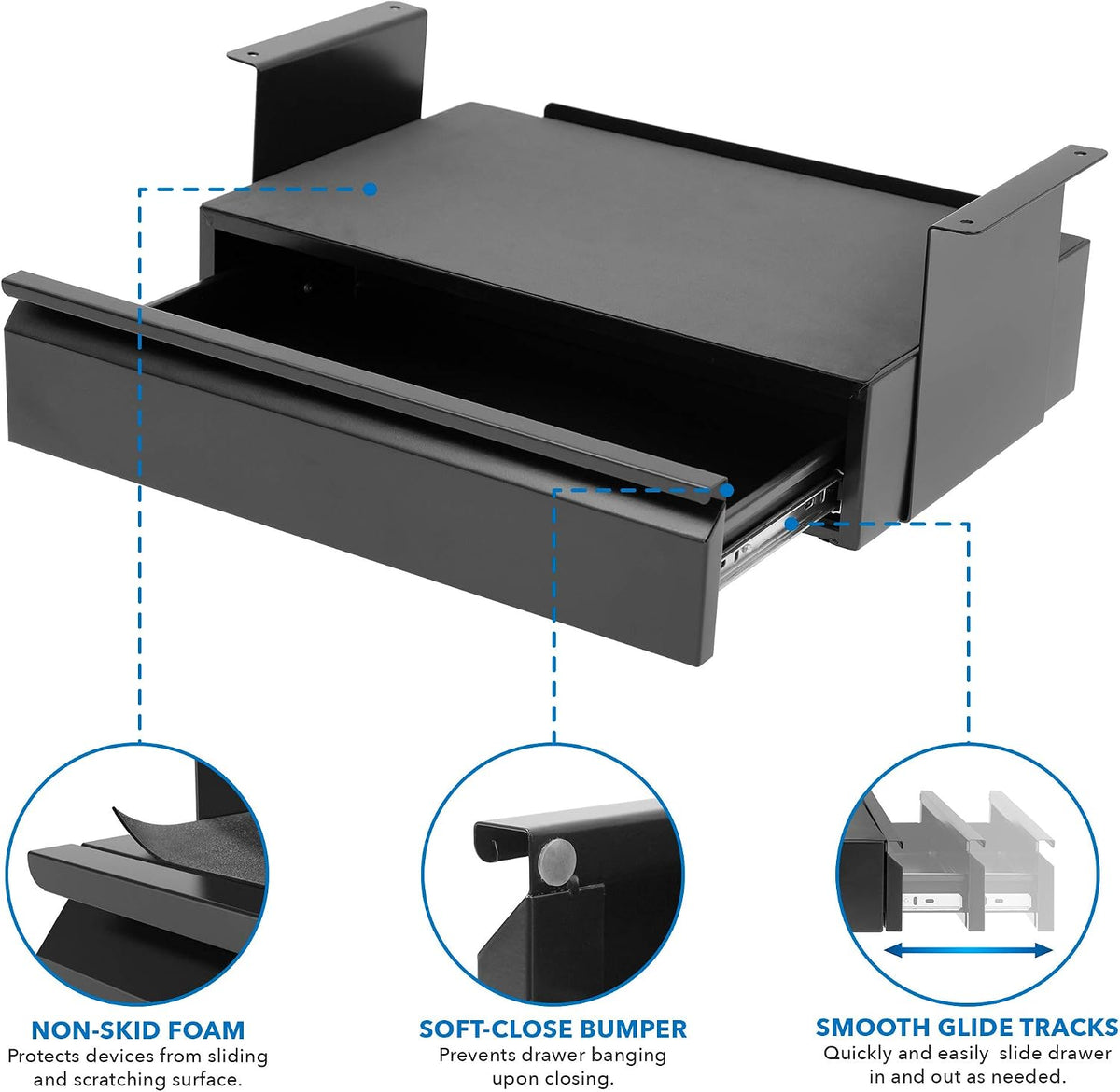! Under Desk Pull-Out Drawer, Heavy-Duty Steel Under Table Slide-Out Storage Organizer, Smooth Glide Track, Fits Desks Over 0.71″ Thick, 11 lb Capacity