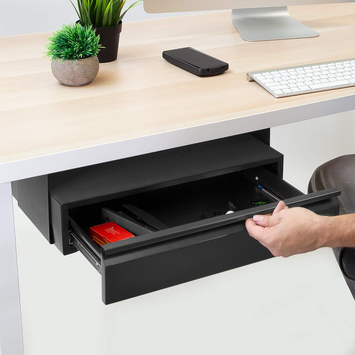 ! Under Desk Pull-Out Drawer, Heavy-Duty Steel Under Table Slide-Out Storage Organizer, Smooth Glide Track, Fits Desks Over 0.71″ Thick, 11 lb Capacity