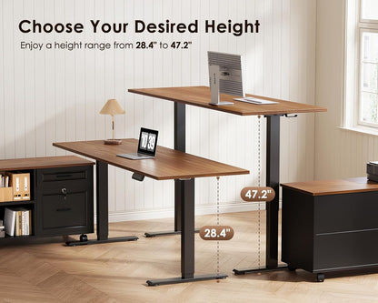 OffiGo 55" L Shaped Electric Standing Desk with Cabinet Sets, Walnut/Black