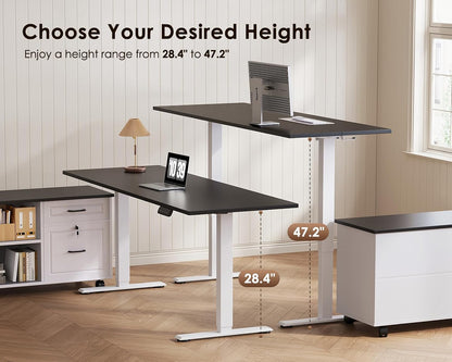 OffiGo 55" L Shaped Electric Standing Desk with Cabinet Sets, Walnut/Black
