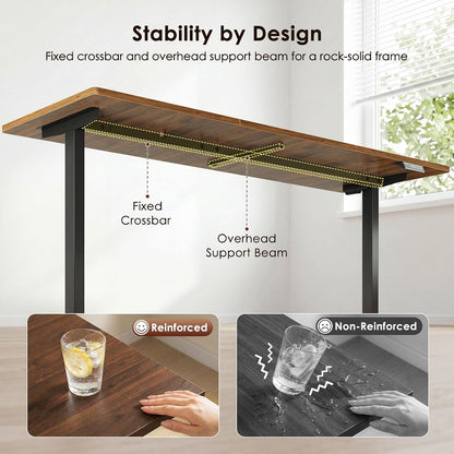 OffiGo 55" L Shaped Electric Standing Desk with Cabinet Sets, Walnut/Black
