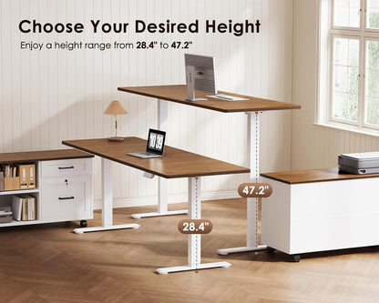 OffiGo 55" L Shaped Electric Standing Desk with Cabinet Sets, Walnut/Black