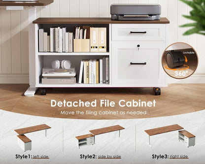OffiGo 55" L Shaped Electric Standing Desk with Cabinet Sets, Walnut/Black