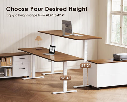OffiGo 55" L Shaped Electric Standing Desk with Cabinet Sets, Walnut/Black