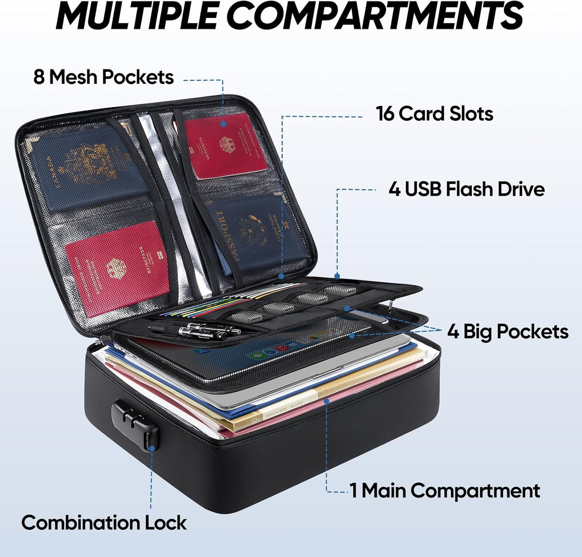 Fireproof Document Box with Lock, Waterproof Fire Safe File Bag
