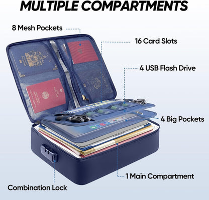 Fireproof Document Box with Lock, Waterproof Fire Safe File Bag
