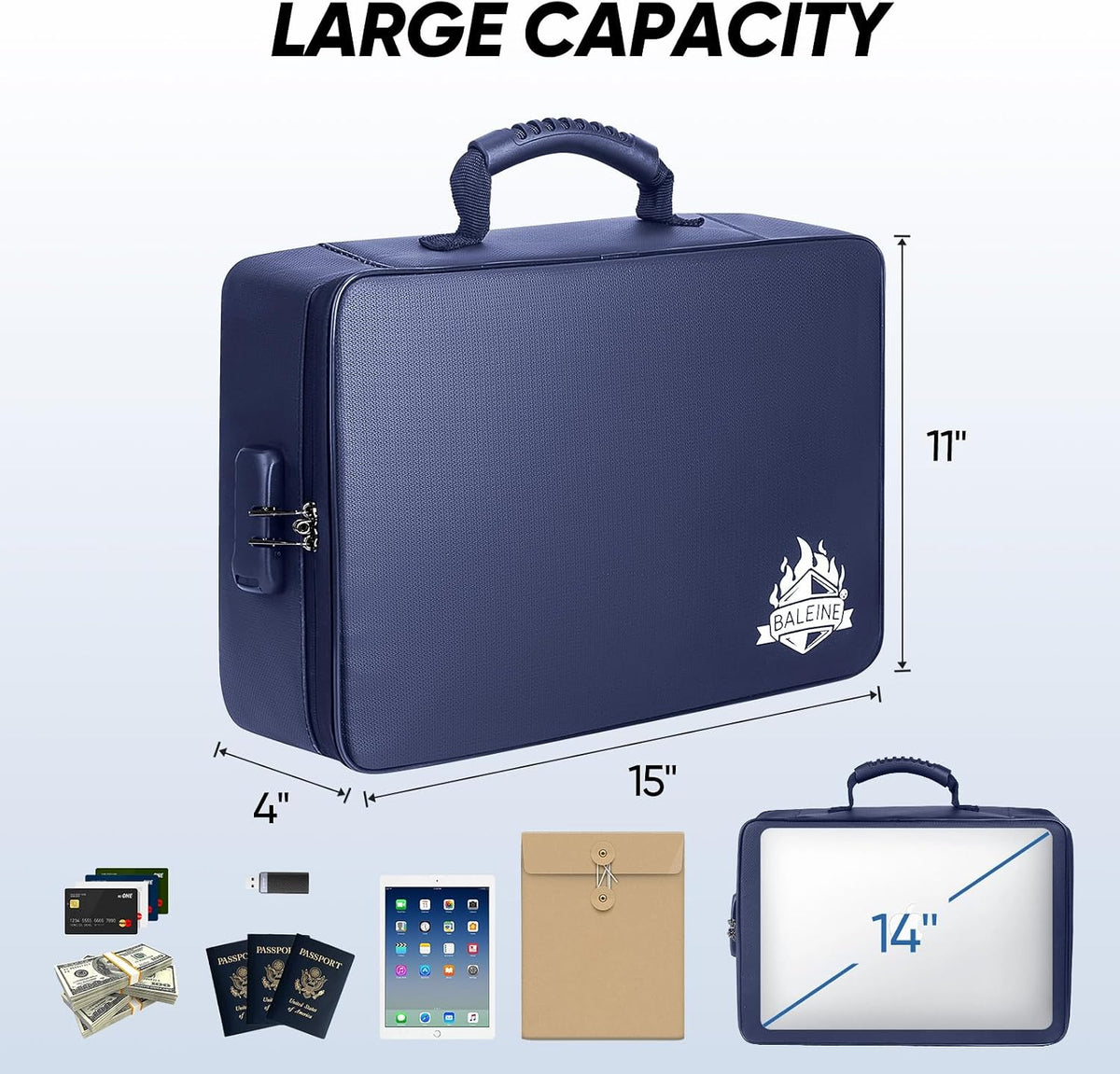 Fireproof Document Box with Lock, Waterproof Fire Safe File Bag