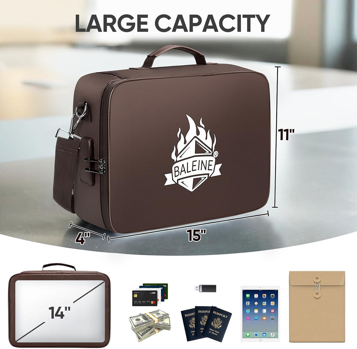 Fireproof Document Box with Lock, Waterproof Fire Safe File Bag