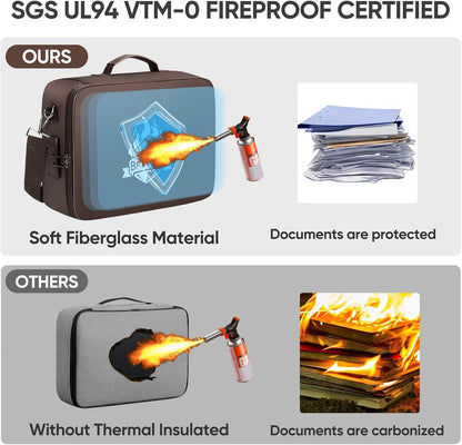 Fireproof Document Box with Lock, Waterproof Fire Safe File Bag