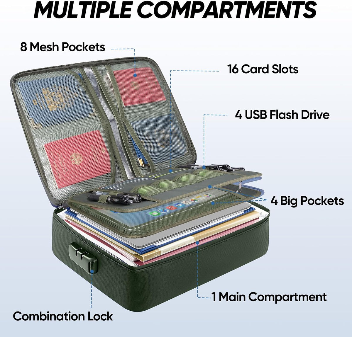 Fireproof Document Box with Lock, Waterproof Fire Safe File Bag
