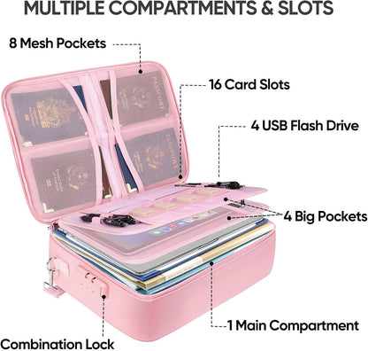 Fireproof Document Box with Lock, Waterproof Fire Safe File Bag