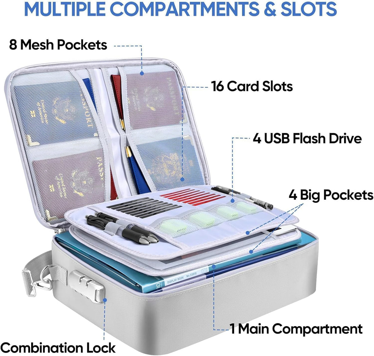 Fireproof Document Box with Lock, Waterproof Fire Safe File Bag