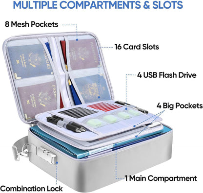 Fireproof Document Box with Lock, Waterproof Fire Safe File Bag