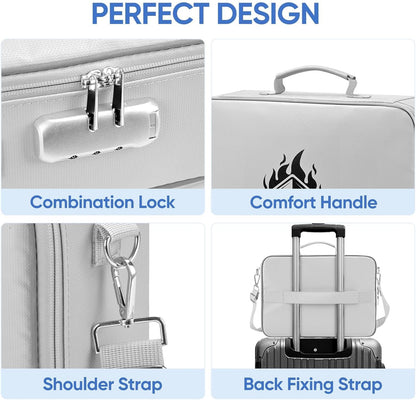 Fireproof Document Box with Lock, Waterproof Fire Safe File Bag
