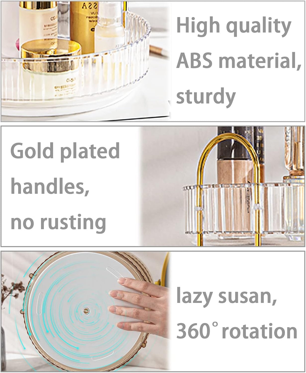 Rotating Makeup Organizer for Vanity, Large Capacity Skincare Perfume Storage, Bathroom Counter Organizer, 360 Spinning Cosmetic Dresser Countertop Organizers (Clear, 3 Tier)
