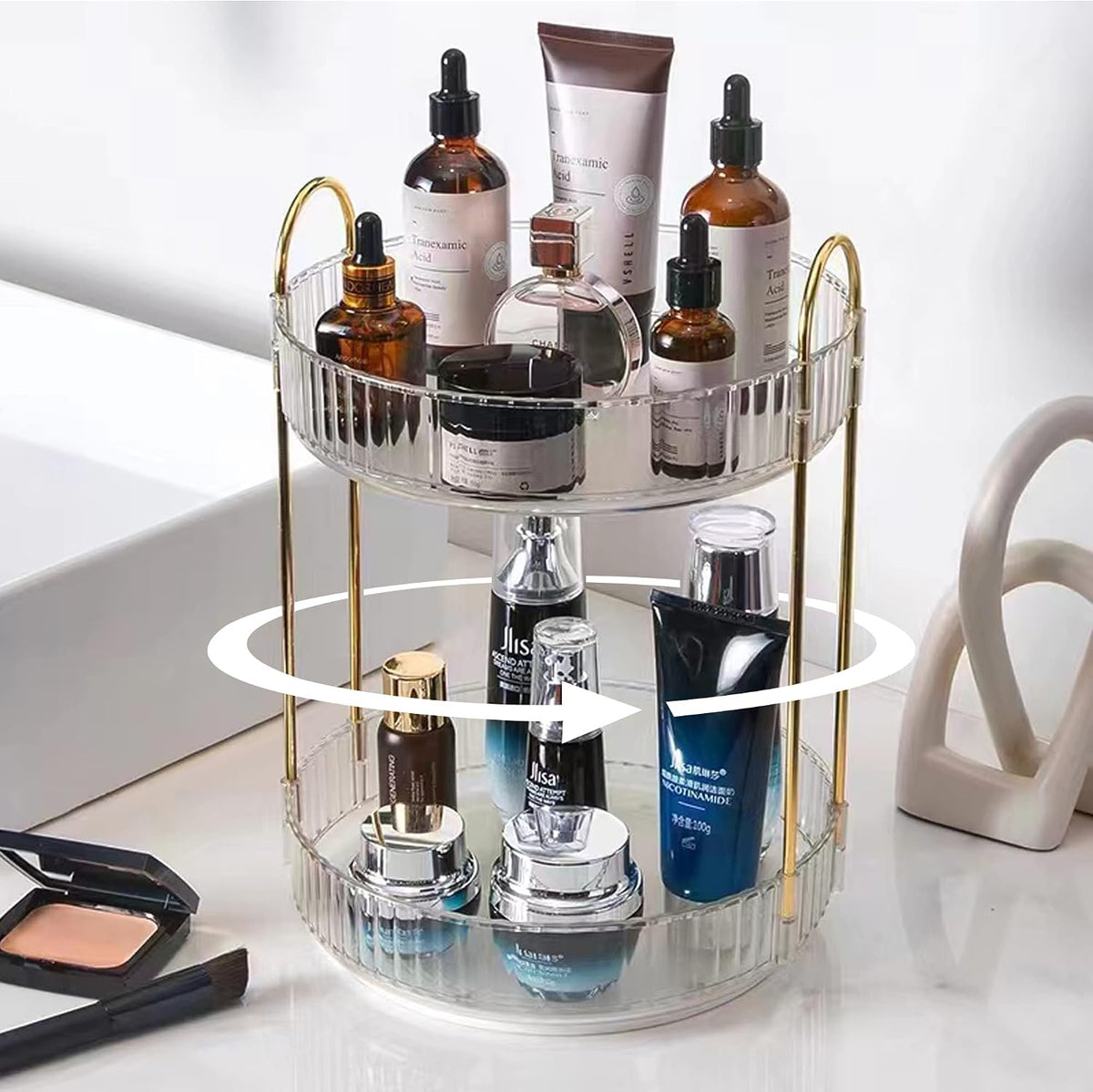 Rotating Makeup Organizer for Vanity, Large Capacity Skincare Perfume Storage, Bathroom Counter Organizer, 360 Spinning Cosmetic Dresser Countertop Organizers (Clear, 3 Tier)