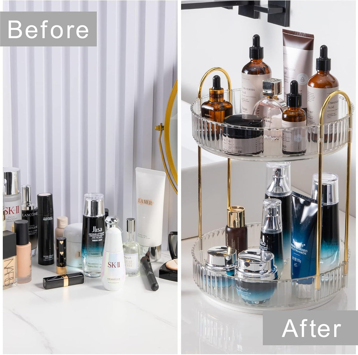 Rotating Makeup Organizer for Vanity, Large Capacity Skincare Perfume Storage, Bathroom Counter Organizer, 360 Spinning Cosmetic Dresser Countertop Organizers (Clear, 3 Tier)