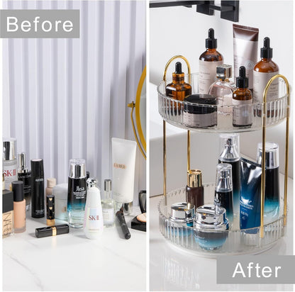Rotating Makeup Organizer for Vanity, Large Capacity Skincare Perfume Storage, Bathroom Counter Organizer, 360 Spinning Cosmetic Dresser Countertop Organizers (Clear, 3 Tier)