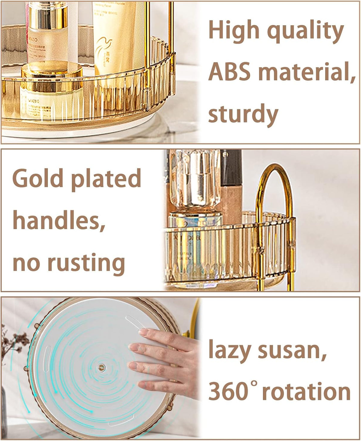 Rotating Makeup Organizer for Vanity, Large Capacity Skincare Perfume Storage, Bathroom Counter Organizer, 360 Spinning Cosmetic Dresser Countertop Organizers (Clear, 3 Tier)