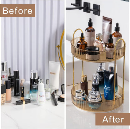 Rotating Makeup Organizer for Vanity, Large Capacity Skincare Perfume Storage, Bathroom Counter Organizer, 360 Spinning Cosmetic Dresser Countertop Organizers (Clear, 3 Tier)