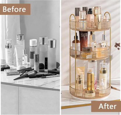 Rotating Makeup Organizer for Vanity, Large Capacity Skincare Perfume Storage, Bathroom Counter Organizer, 360 Spinning Cosmetic Dresser Countertop Organizers (Clear, 3 Tier)