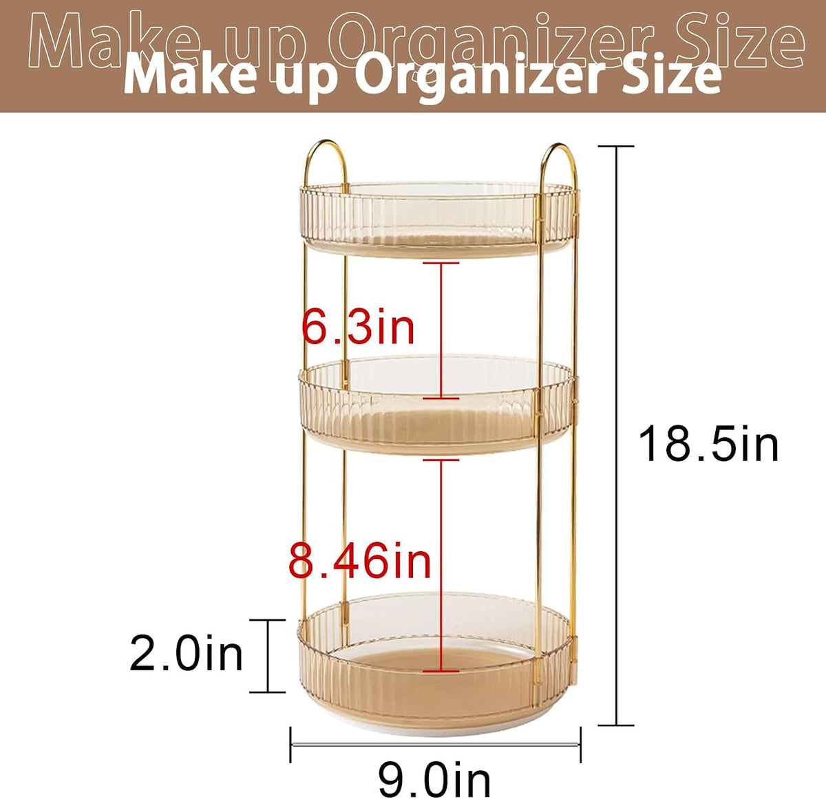 Rotating Makeup Organizer for Vanity, Large Capacity Skincare Perfume Storage, Bathroom Counter Organizer, 360 Spinning Cosmetic Dresser Countertop Organizers (Clear, 3 Tier)