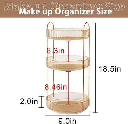 Rotating Makeup Organizer for Vanity, Large Capacity Skincare Perfume Storage, Bathroom Counter Organizer, 360 Spinning Cosmetic Dresser Countertop Organizers (Clear, 3 Tier)