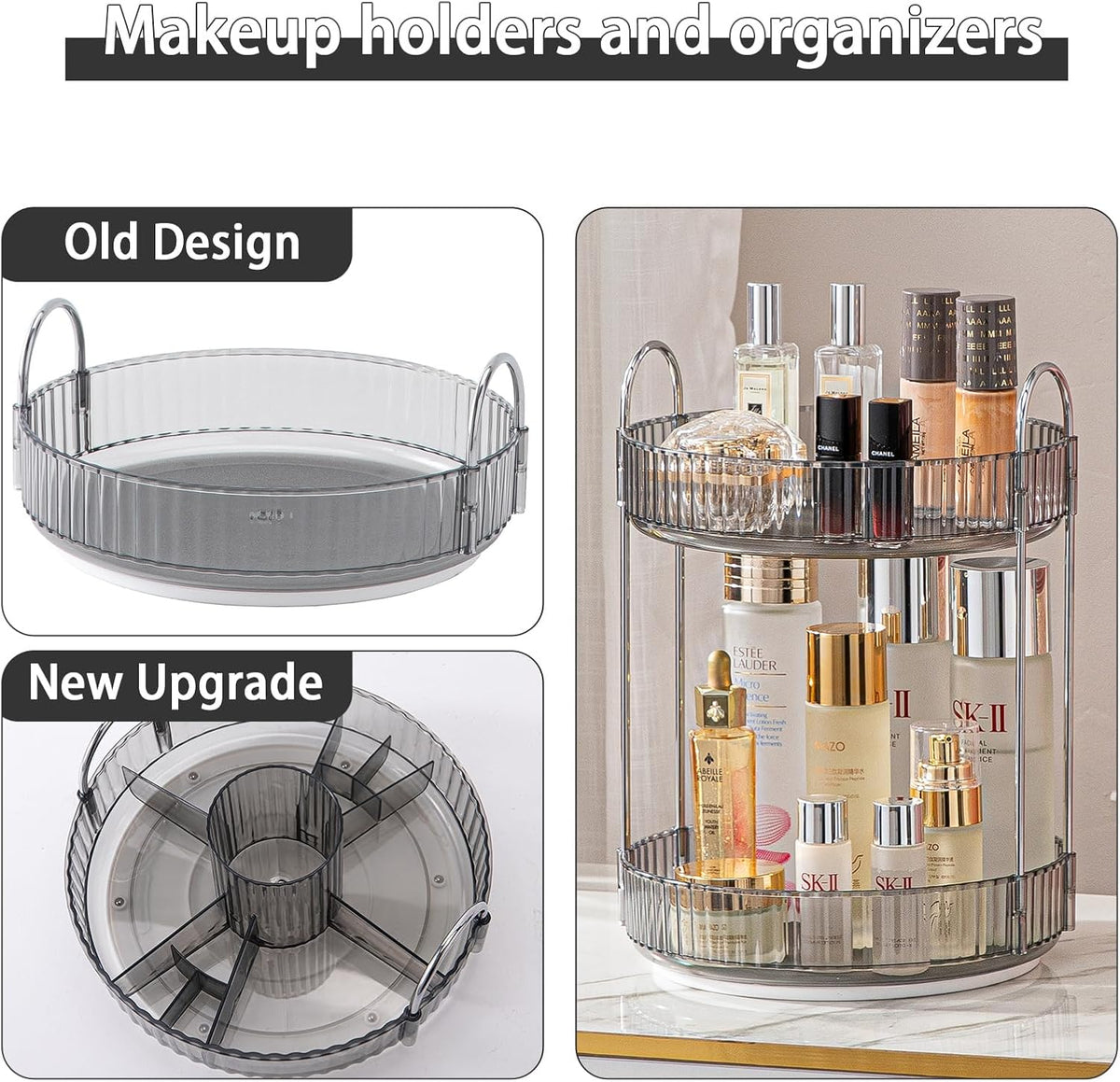 Rotating Makeup Organizer for Vanity, Large Capacity Skincare Perfume Storage, Bathroom Counter Organizer, 360 Spinning Cosmetic Dresser Countertop Organizers (Clear, 3 Tier)