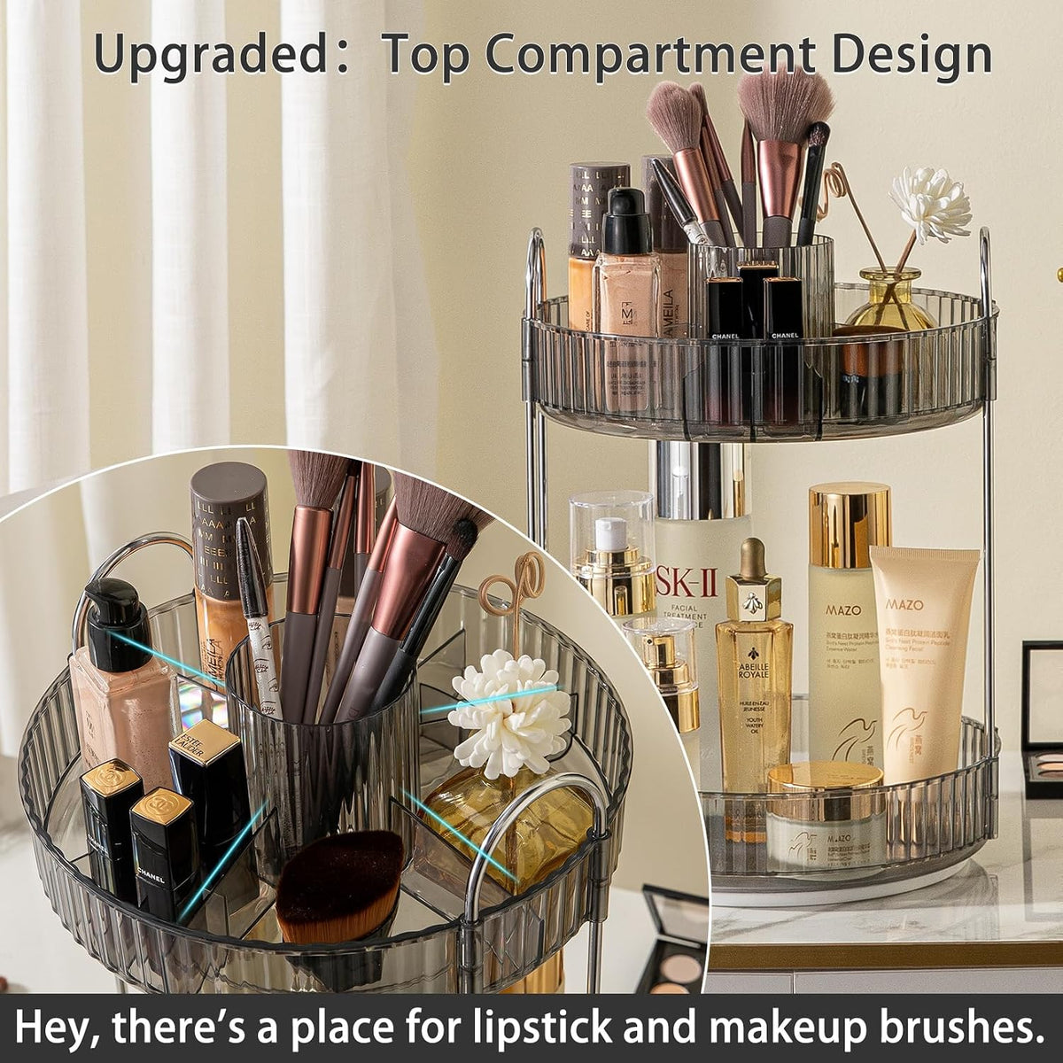 Rotating Makeup Organizer for Vanity, Large Capacity Skincare Perfume Storage, Bathroom Counter Organizer, 360 Spinning Cosmetic Dresser Countertop Organizers (Clear, 3 Tier)