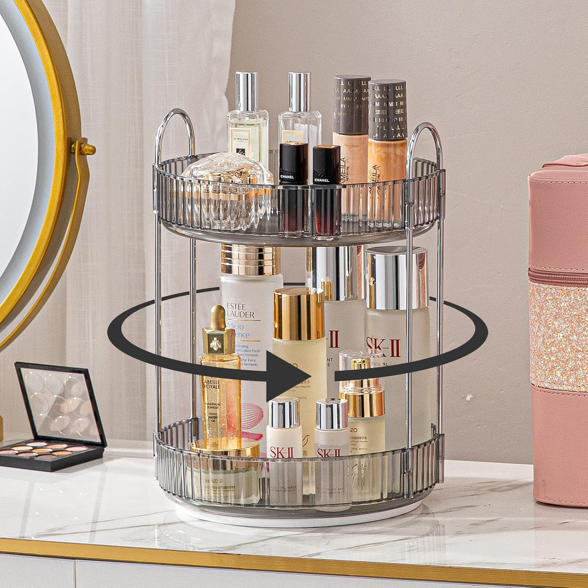 Rotating Makeup Organizer for Vanity, Large Capacity Skincare Perfume Storage, Bathroom Counter Organizer, 360 Spinning Cosmetic Dresser Countertop Organizers (Clear, 3 Tier)