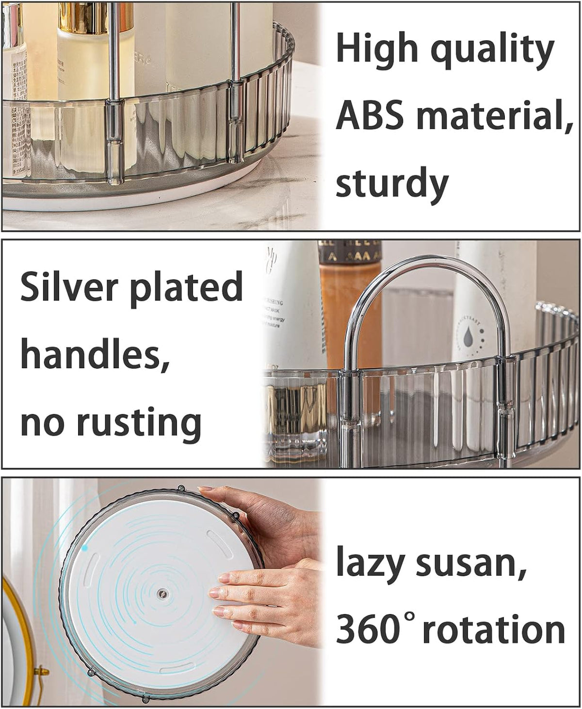 Rotating Makeup Organizer for Vanity, Large Capacity Skincare Perfume Storage, Bathroom Counter Organizer, 360 Spinning Cosmetic Dresser Countertop Organizers (Clear, 3 Tier)