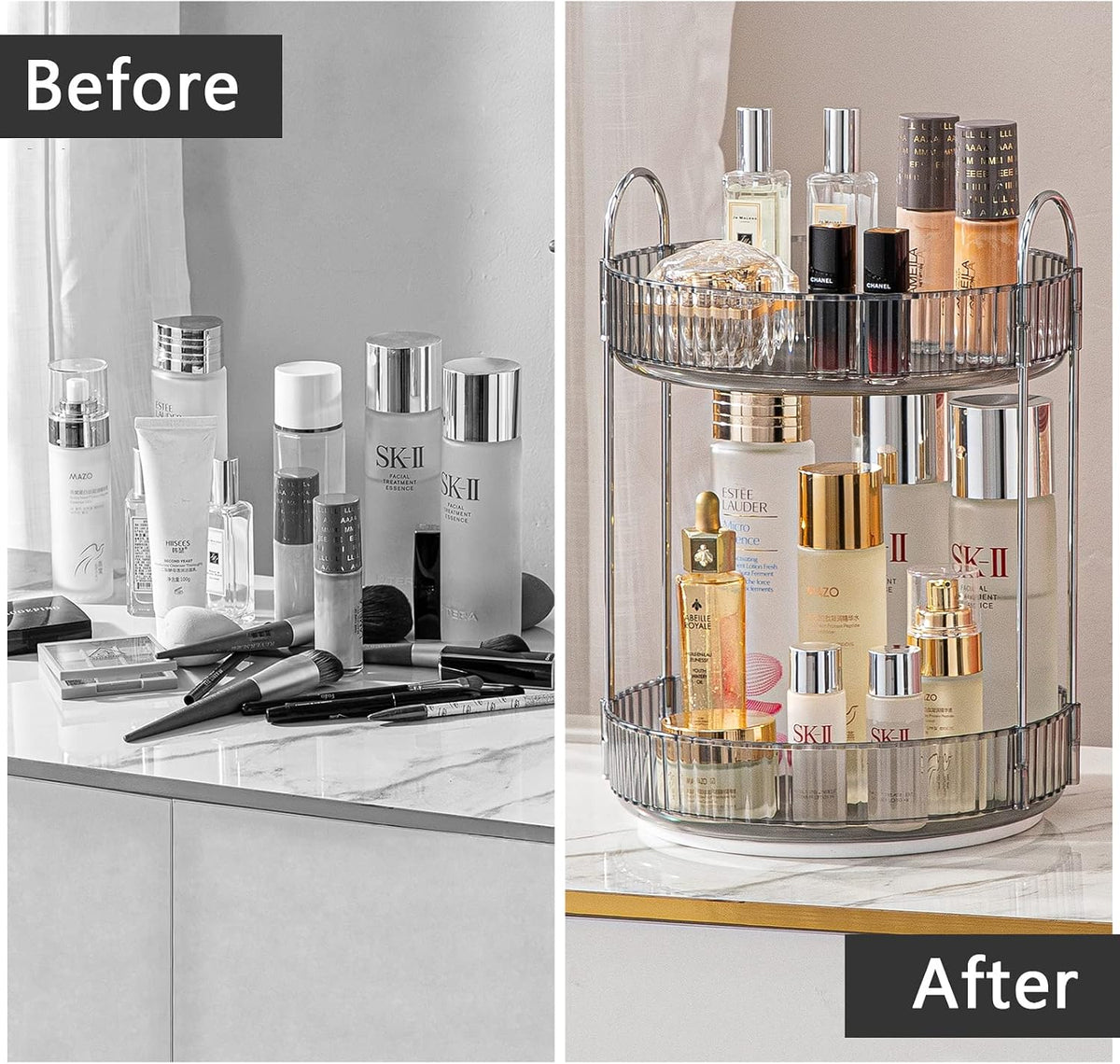 Rotating Makeup Organizer for Vanity, Large Capacity Skincare Perfume Storage, Bathroom Counter Organizer, 360 Spinning Cosmetic Dresser Countertop Organizers (Clear, 3 Tier)