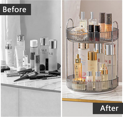 Rotating Makeup Organizer for Vanity, Large Capacity Skincare Perfume Storage, Bathroom Counter Organizer, 360 Spinning Cosmetic Dresser Countertop Organizers (Clear, 3 Tier)