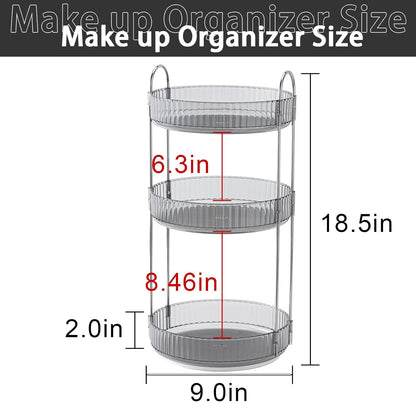 Rotating Makeup Organizer for Vanity, Large Capacity Skincare Perfume Storage, Bathroom Counter Organizer, 360 Spinning Cosmetic Dresser Countertop Organizers (Clear, 3 Tier)