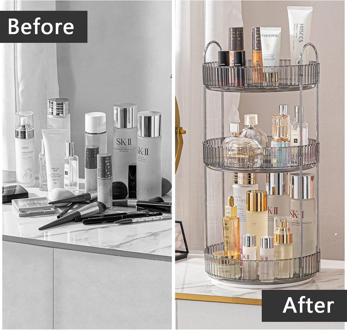 Rotating Makeup Organizer for Vanity, Large Capacity Skincare Perfume Storage, Bathroom Counter Organizer, 360 Spinning Cosmetic Dresser Countertop Organizers (Clear, 3 Tier)
