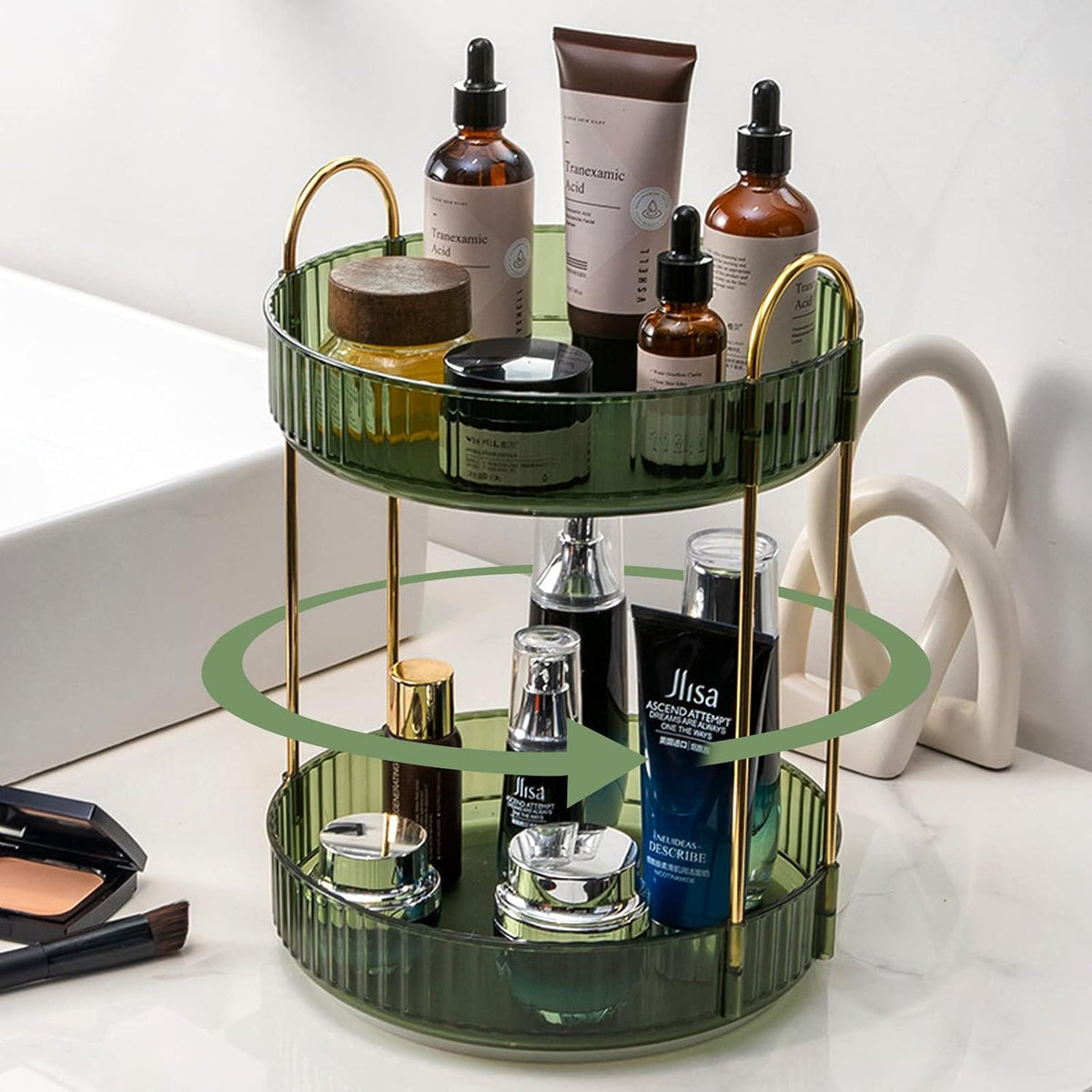 Rotating Makeup Organizer for Vanity, Large Capacity Skincare Perfume Storage, Bathroom Counter Organizer, 360 Spinning Cosmetic Dresser Countertop Organizers (Clear, 3 Tier)
