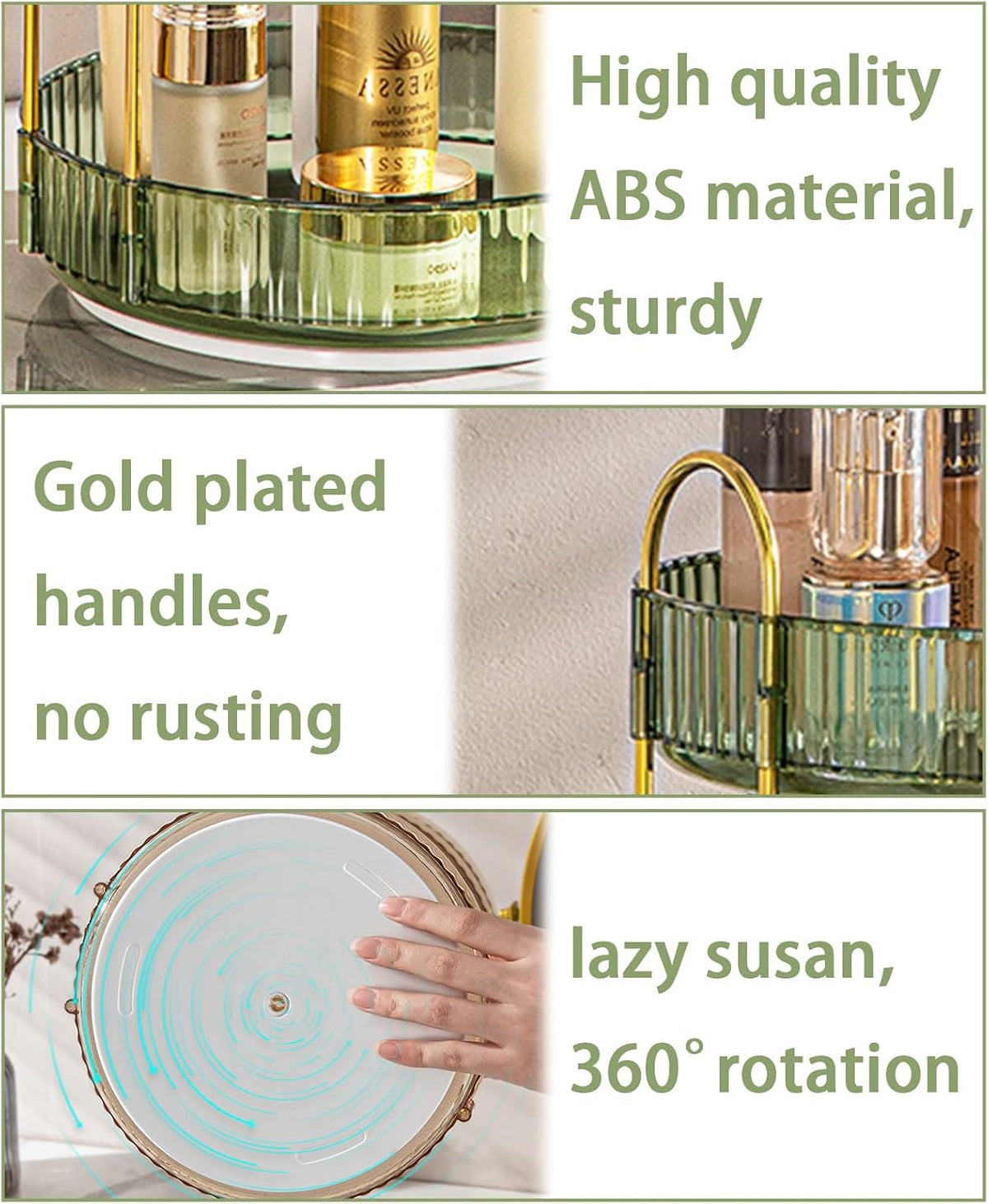 Rotating Makeup Organizer for Vanity, Large Capacity Skincare Perfume Storage, Bathroom Counter Organizer, 360 Spinning Cosmetic Dresser Countertop Organizers (Clear, 3 Tier)